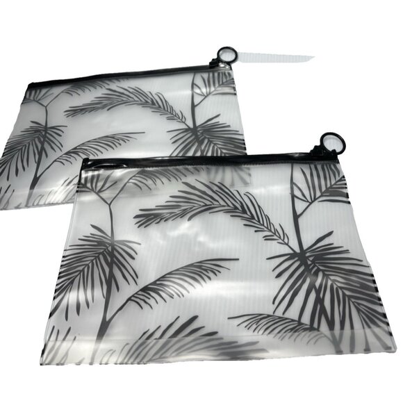 Tropical Holiday Palm Trees Clear Frosted Transparent PVC Makeup / Bikini Bags - Picture 2 of 6